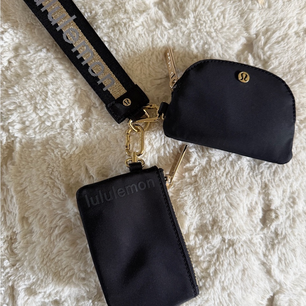 Lululemon Black Key Pouch Trio with Gold Hardware